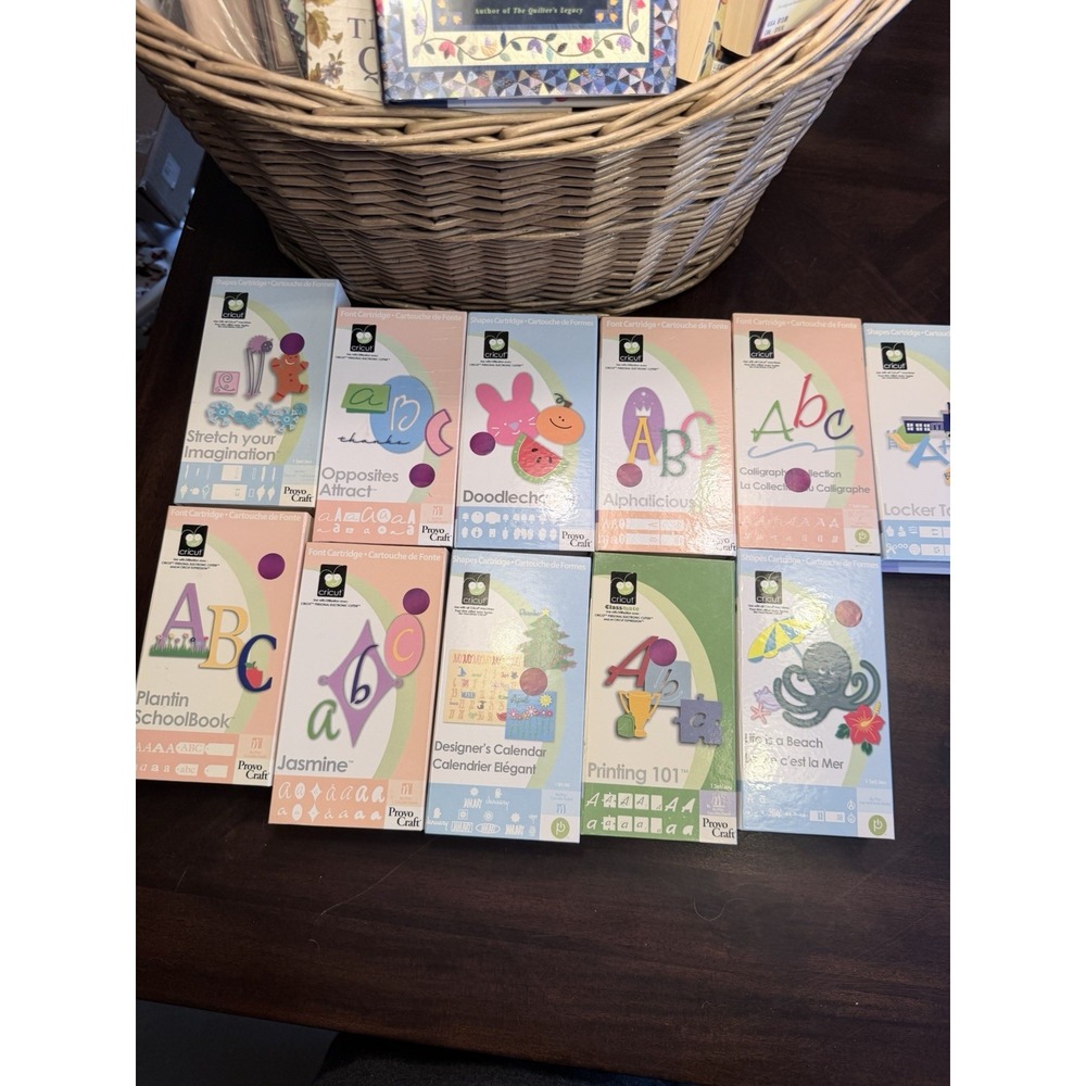 Lot of 11 Cricut Cartridges books keypads font calendar beach teacher school